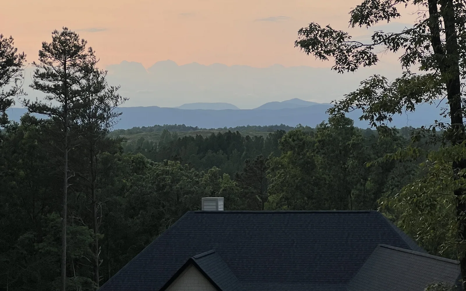 Sunset over the Blue Ridge mountains from a home above Lake Keowee, South Carolina